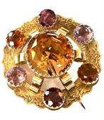 Antieke 9 krt gouden Schotse broche met edelstenen, Ophalen of Verzenden, Goud, Broche, Met edelsteen