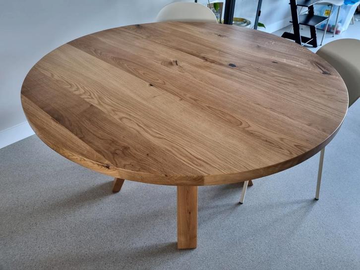 Eiken ronde eettafel handgemaakt van massief  eiken hout, Huis en Inrichting, Tafels | Eettafels, Nieuw, Ophalen of Verzenden