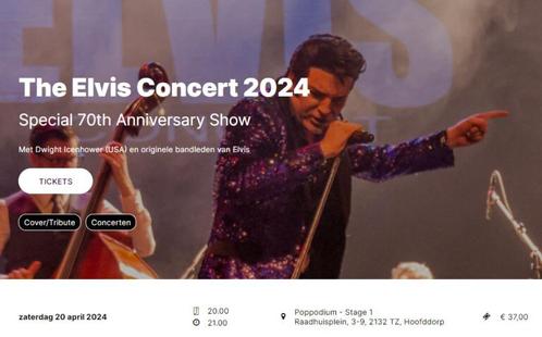 Elvis Concert (za 20 april in Hoofddorp), Tickets en Kaartjes, Concerten | Pop, Twee personen, April