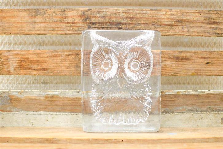 glazen uil in glas 49624, Verzamelen, Beelden en Beeldjes, Gebruikt, Dier, Ophalen of Verzenden