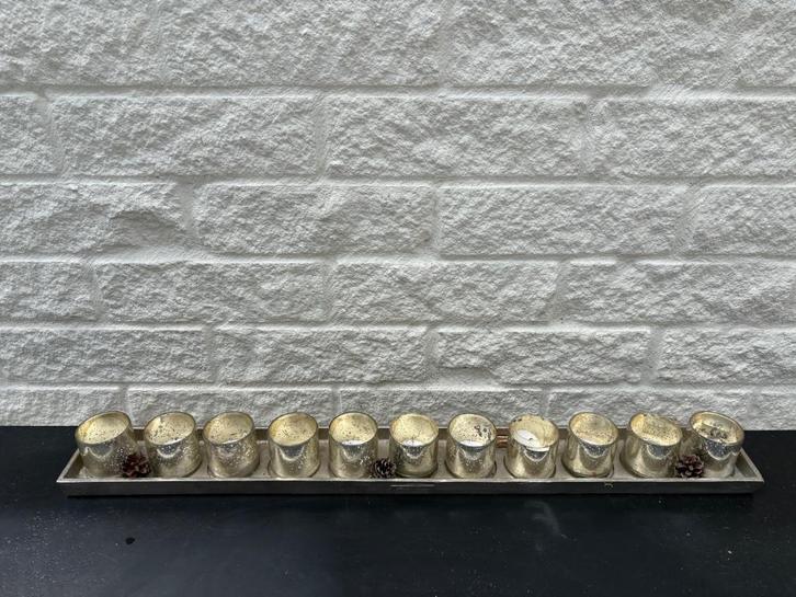 Waxinelichtjes glas 11 x in metalen houder armeluiszilver RM, Huis en Inrichting, Woonaccessoires | Kandelaars en Kaarsen, Gebruikt