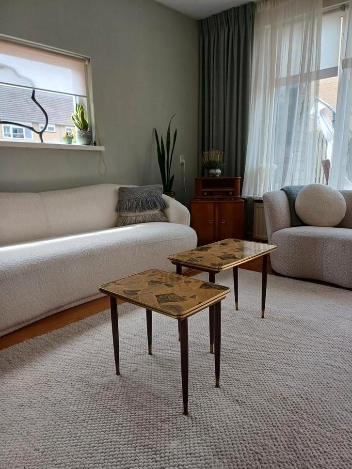 Retro Bijzettafeltjes - Set van 2, Huis en Inrichting, Tafels | Bijzettafels, Gebruikt, Rechthoekig, Overige materialen, Ophalen