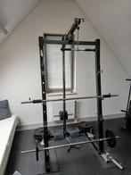 Home gym, Power Rack met Lat Pulldown, dip station, t bar, Ophalen, Gebruikt, Benen, Fitnessbank