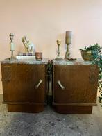 Set vintage houten nachtkastjes met marmeren blad, Ophalen, Gebruikt, Minder dan 45 cm, Minder dan 55 cm