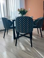 4 luxe eetkamer stoelen met houten onderstel, Ophalen, Zo goed als nieuw, 75 m² of meer, Parket