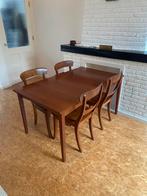 Vintage teak eettafel werktafel uitschuifbaar + teak stoelen, Huis en Inrichting, Tafels | Eettafels, Ophalen, Gebruikt, Teakhout