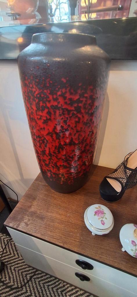 Vintage Grote West Germany Vaas, Huis en Inrichting, Woonaccessoires | Vazen, Gebruikt, Rood, Minder dan 50 cm, Aardewerk of Porselein
