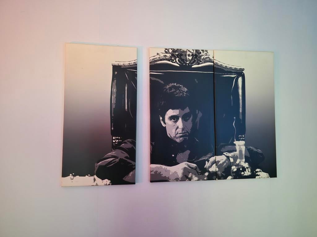 Scarface Schilderij 3-luik Canvas, Minder dan 50 cm, Ophalen of Verzenden, Oorspronkelijke maker, 50 tot 75 cm