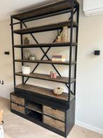 Industriële boekenkast met ladder (metaal/hout), Ophalen, Met plank(en), Grenenhout, 100 tot 150 cm