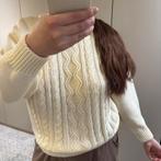 Crème witte kabel trui - XXL - Boxy fit vintage musthave, Verzenden, Gedragen, Maat 46/48 (XL) of groter, Wit