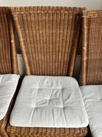 6 stoelen - rieten eettafelstoelen, Ophalen, Gebruikt, Bruin, Riet of Rotan