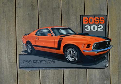 Ford Mustang Boss 302 bord | garagebord | mancave | oranje, Verzamelen, Merken en Reclamevoorwerpen, Nieuw, Reclamebord, Ophalen of Verzenden
