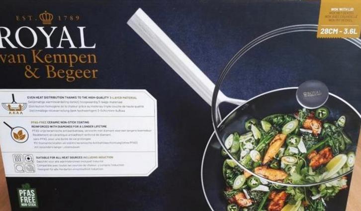 Royal Van Kempen & Begeer Wokpan met deksel 28CM, Huis en Inrichting, Keuken | Potten en Pannen, Nieuw, Wok, Rvs, Inductieplaat