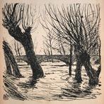 Litho 'Knotwilgen bij overstroming' ~1922. Gesigneerd met mo, Antiek en Kunst, Ophalen of Verzenden