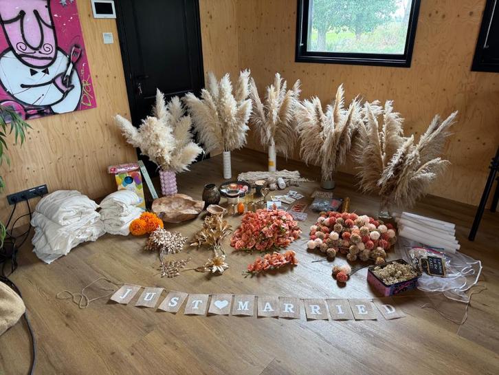 Zeer complete bruiloft feest deco! Pampas, licht, bloem etc, Hobby en Vrije tijd, Feestartikelen | Verhuur, Zo goed als nieuw