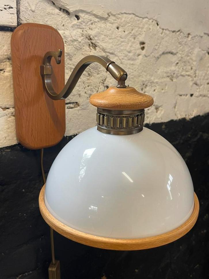 Vintage Steinhauer wandlamp hout messing mushroom kap, Huis en Inrichting, Lampen | Wandlampen, Gebruikt, Hout, Kunststof, Overige materialen