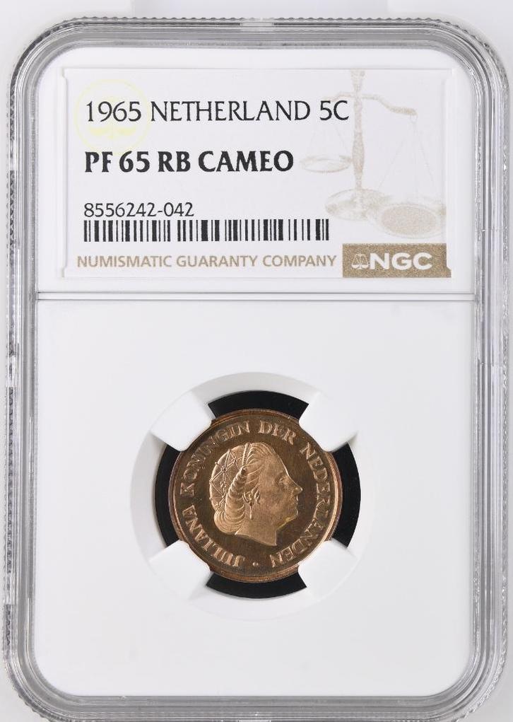 5 cent 1965 NGC Proof 65 RB CAM (€ 350), Postzegels en Munten, Munten | Nederland, Losse munt, 5 cent, Koningin Juliana, Verzenden
