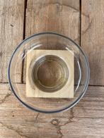 Glazen Bloempot met Houten Basis, Ophalen of Verzenden