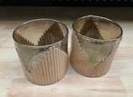 Theelichthouder in glas / bamboe met gouden rand nieuw, Overige materialen, Bruin, Nieuw, Ophalen of Verzenden