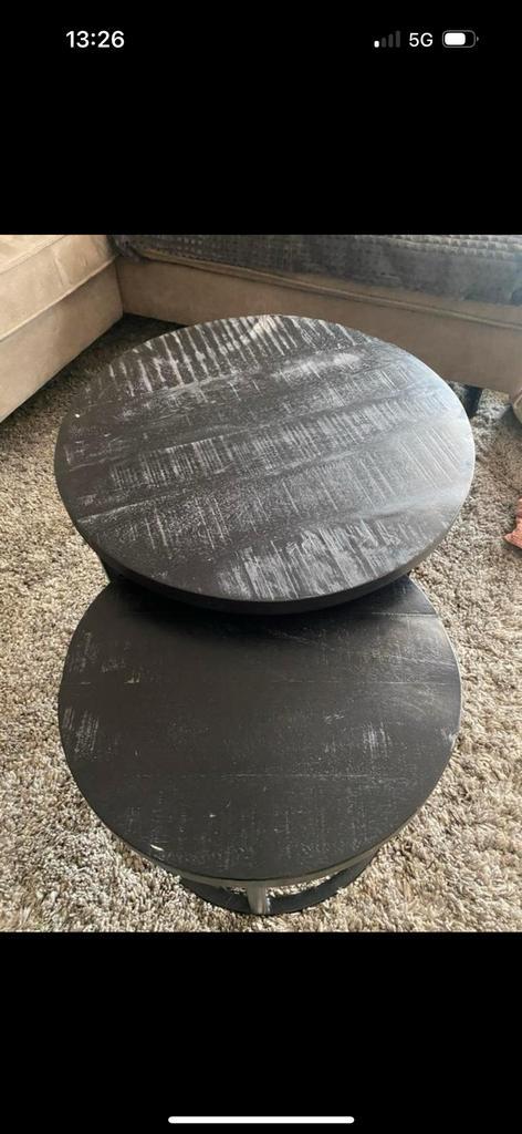 Mangohouten salontafel, Huis en Inrichting, Tafels | Salontafels, Zo goed als nieuw, Minder dan 50 cm, 50 tot 100 cm, Rond, Ophalen