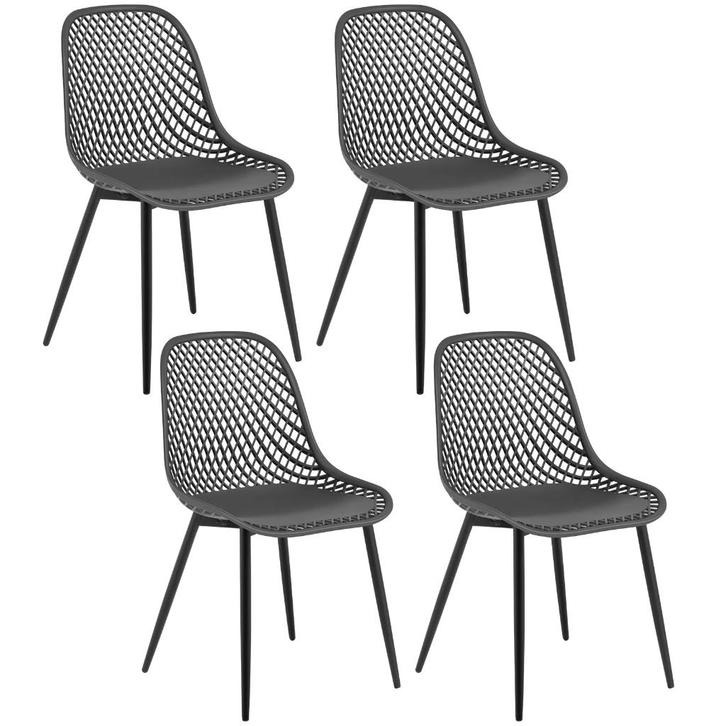 Eetkamerstoelen - Scandinavische - Set van 4 - Donkergrijs, Huis en Inrichting, Stoelen, Nieuw, Vier, Kunststof, Metaal, Grijs
