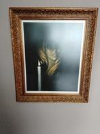 Schilderij: Vrouw met Kaars in Gouden Lijst, Antiek en Kunst, Kunst | Schilderijen | Klassiek, Ophalen of Verzenden