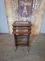 Teakhouten 3-delige mimiset met marquetterie biesjes en glaz, Ophalen of Verzenden