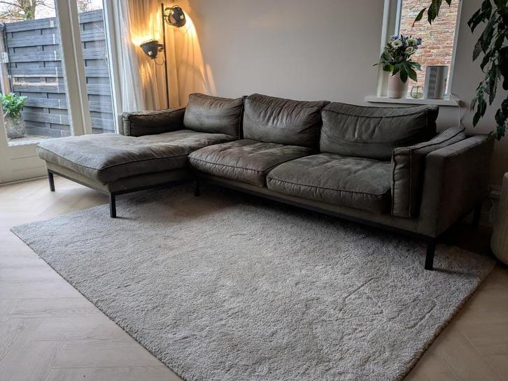 Hoekbank leer groen, Huis en Inrichting, Banken | Bankstellen, Gebruikt, Hoekbank, Driepersoons, 250 tot 300 cm, 75 tot 100 cm