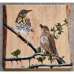 Schilderij zanglijsters op hout voor huis of tuin, Tuin en Terras, Ophalen of Verzenden, Nieuw