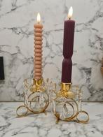 2 vintage messingkleurige kristal kandelaars, zweeds, Ophalen of Verzenden, Koper of Brons