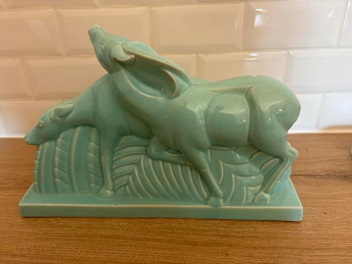 Art Deco Beeld Charles Lemanceau - Twee Antilopen, Antiek en Kunst, Antiek | Keramiek en Aardewerk, Ophalen of Verzenden