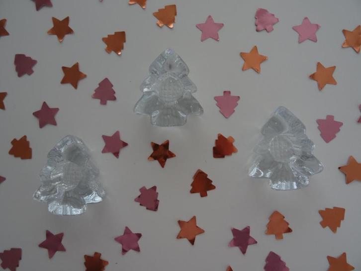 3 kandelaartjes van glas, vorm van een kerstboom, vintage, Diversen, Kerst, Nieuw, Ophalen of Verzenden