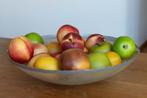 (nr.283) Mooie glazen schaal met divers kunstfruit, Huis en Inrichting, Woonaccessoires | Schalen en Manden, Ophalen, Schaal, Rond