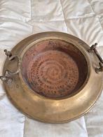 Antieke Koperen Schaal met Bronzen Handvatten, Ophalen of Verzenden, Koper