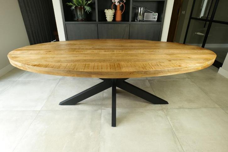 Eettafel ovaal mangohout naturel of zwart 160 t/m 240cm, Huis en Inrichting, Tafels | Eettafels, Nieuw, 50 tot 100 cm, 200 cm of meer