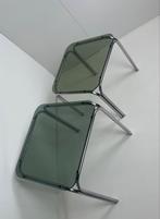 Vintage bijzettafels groen rookglas aluminium mimiset, 25 tot 50 cm, Vintage, Ophalen of Verzenden, Zo goed als nieuw