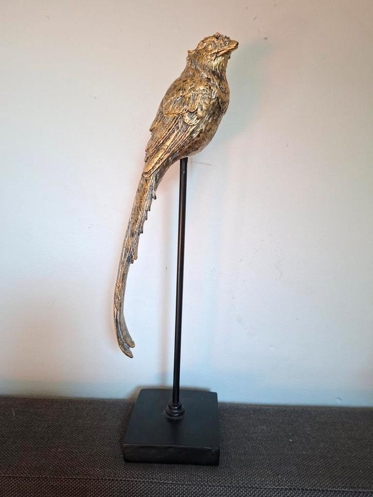 Gouden Vogelbeeld op Standaard, Huis en Inrichting, Woonaccessoires | Overige, Zo goed als nieuw, Ophalen of Verzenden