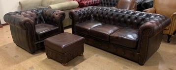 Prachtig Chesterfield Bankstel 3+1 Zits Bruin. beschikbaar voor biedingen
