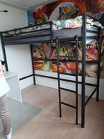 Mat zwarte metalen hoogslaper 90x200, Huis en Inrichting, Slaapkamer | Stapelbedden en Hoogslapers, Ophalen, Eenpersoons, Zo goed als nieuw