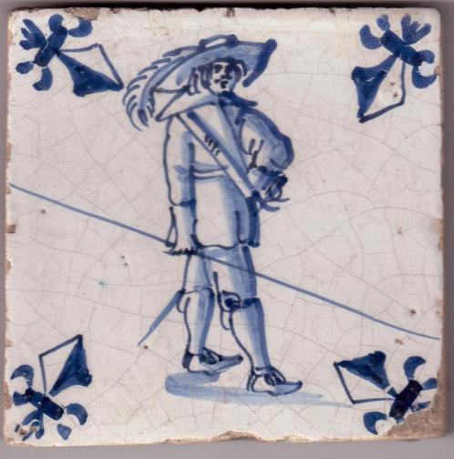 Antieke tegel met militair, Antiek en Kunst, Antiek | Wandborden en Tegels, Ophalen of Verzenden