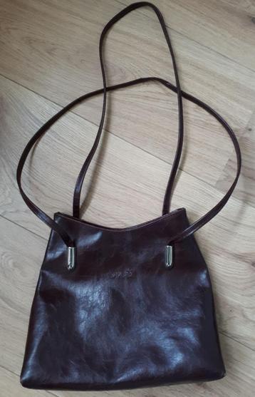 Bruine Leren Schoudertas 22cm. 2 vakken met rits. beschikbaar voor biedingen