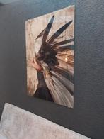 Glazen Schilderij - Vrouw met veren, Ophalen of Verzenden, 75 tot 100 cm, 75 cm of meer, Print