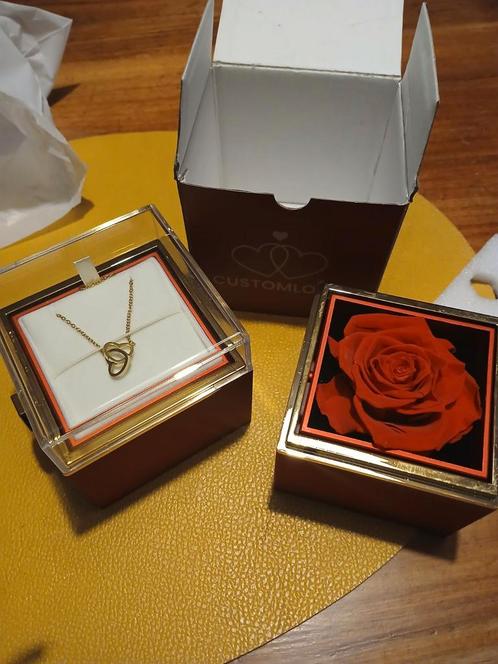 Ketting met twee hartjes en eeuwige roos, Sieraden, Tassen en Uiterlijk, Kettingen, Ophalen of Verzenden