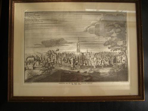 gravure (nadruk?) Breda rond 1500, P.de Swart ingelijst, Antiek en Kunst, Kunst | Etsen en Gravures, Ophalen of Verzenden