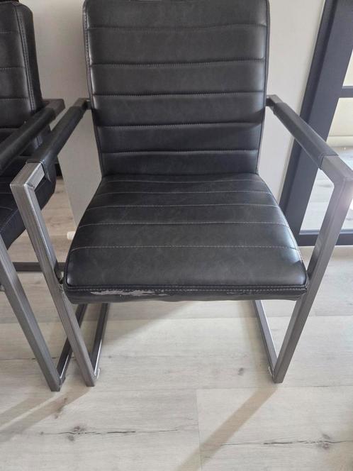 Eetkamerstoelen, Huis en Inrichting, Stoelen, Gebruikt, Vier, Leer, Grijs, Ophalen