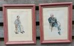 2 AQUARELLEN, voorstellende MAN en VROUW, Antiek en Kunst, Kunst | Schilderijen | Klassiek, Ophalen of Verzenden