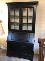 49) Antieke eiken secretaire met vitrine opstand., Gebruikt, ., 50 tot 100 cm, .