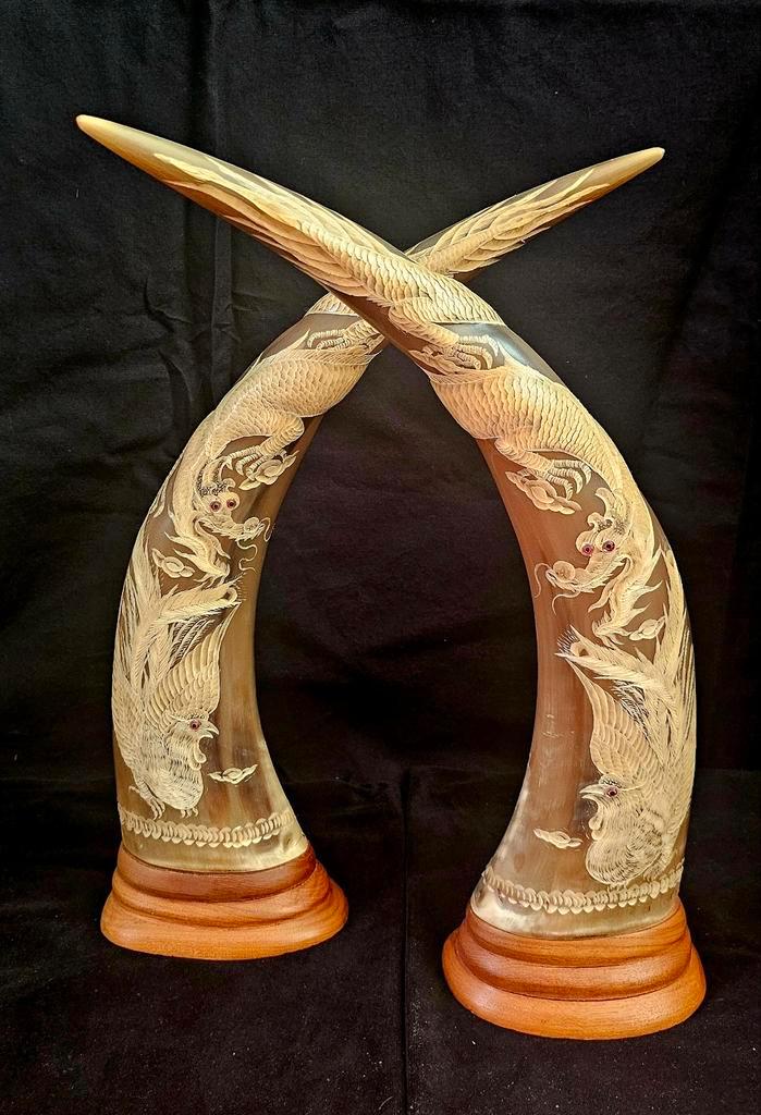 Gesneden buffelhoorn rond 1900 uit China, Antiek en Kunst, Kunst | Niet-Westerse kunst, Ophalen of Verzenden