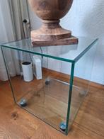 Bijzettafeltje, gehard glas/rvs, lxbxh 40x40x47, Huis en Inrichting, Tafels | Sidetables, Ophalen, 50 tot 100 cm, Glas, Zo goed als nieuw