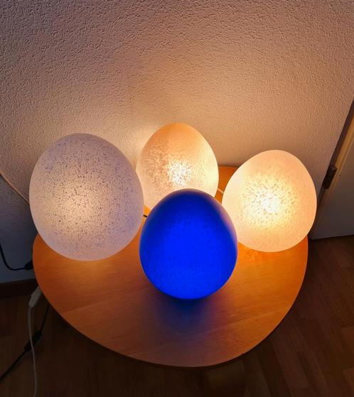 Egglampen eilampen (4) glas gevlekt wit cobaltblauw roze, Huis en Inrichting, Lampen | Tafellampen, Gebruikt, Minder dan 50 cm